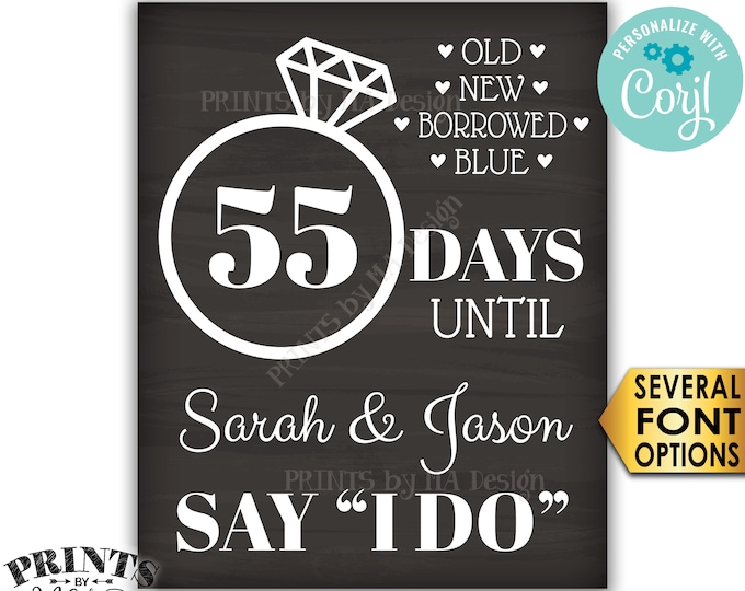 Wedding Countdown Sign, Days Until They Say I Do, Engagement Party, Shower, PRINTABLE Chalkboard Style Sign <Edit Yourself with Corjl>