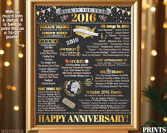 Back in the Year 2016 Anniversary Sign, Flashback to 2016 Anniversary Decor, Anniversary Gift, PRINTABLE 16x20” Poster Board <ID>