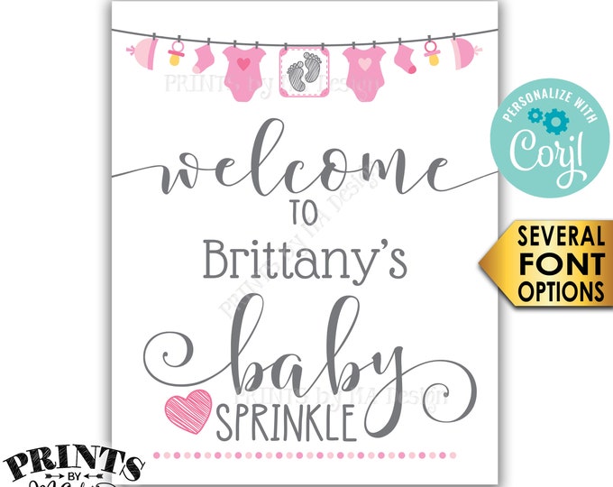 Baby Sprinkle Welcome Sign, It's a Girl Pink Clothesline Baby Decor, Baby Number 2, PRINTABLE 8x10/16x20” Sign <Edit Yourself with Corjl>