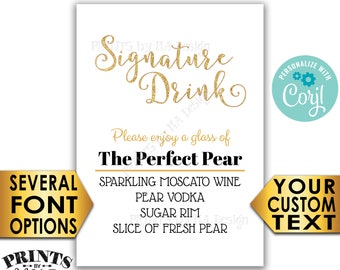 Signature Drink Sign, Wedding Bar, Birthday Cocktail, Gold Glitter PRINTABLE 5x7” Drink Sign <Edit Yourself with Corjl>