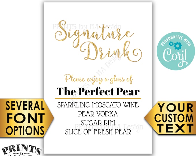 Signature Drink Sign, Wedding Bar, Birthday Cocktail, Gold Glitter PRINTABLE 5x7” Drink Sign <Edit Yourself with Corjl>