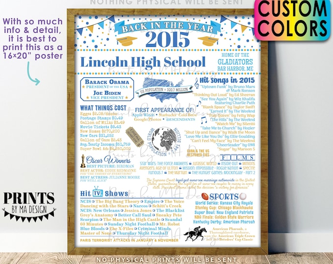 Class of 2015 Reunion Decoration, Flashback to 2015 Graduating Class, Back in the Year 2015 Poster Board, Custom PRINTABLE 16x20” Sign
