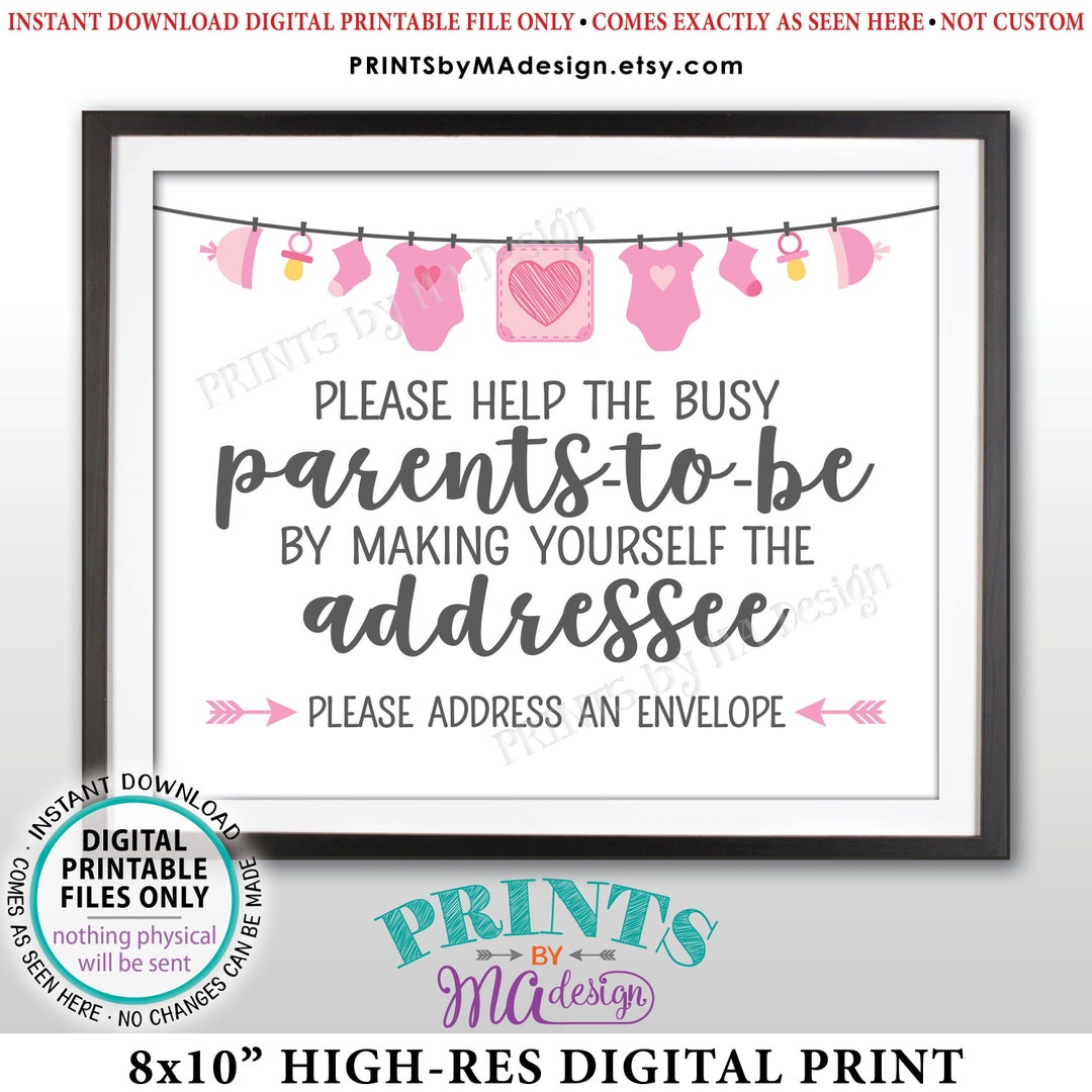 Baby Shower Address an Envelope Sign, Help the Parentstobe Address an Envelope, Pink Baby