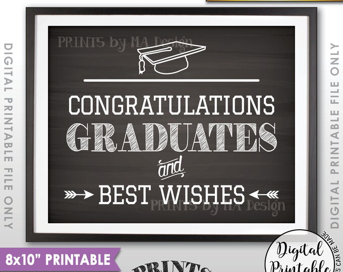 Graduation Sign, Graduates Sign, Congrats Grads, Congratulations Graduates & Best Wishes, 8x10” Chalkboard Style Printable Instant Download