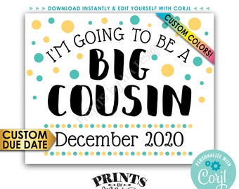 Cousin Pregnancy Announcement Sign, I'm Going to Be a Big Cousin, PRINTABLE 8x10/16x20” Baby Reveal Sign <Edit Yourself with Corjl>