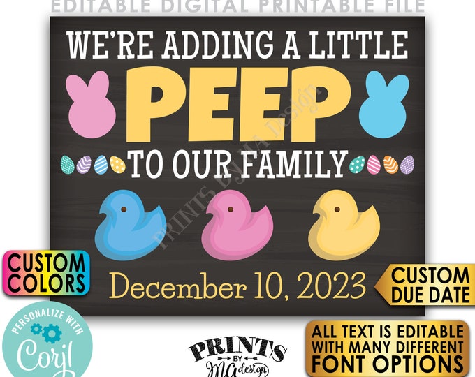 Easter Pregnancy Announcement Sign, We're Adding a little PEEP to Our Family, Custom PRINTABLE Baby Reveal <Edit Yourself w/Corjl>