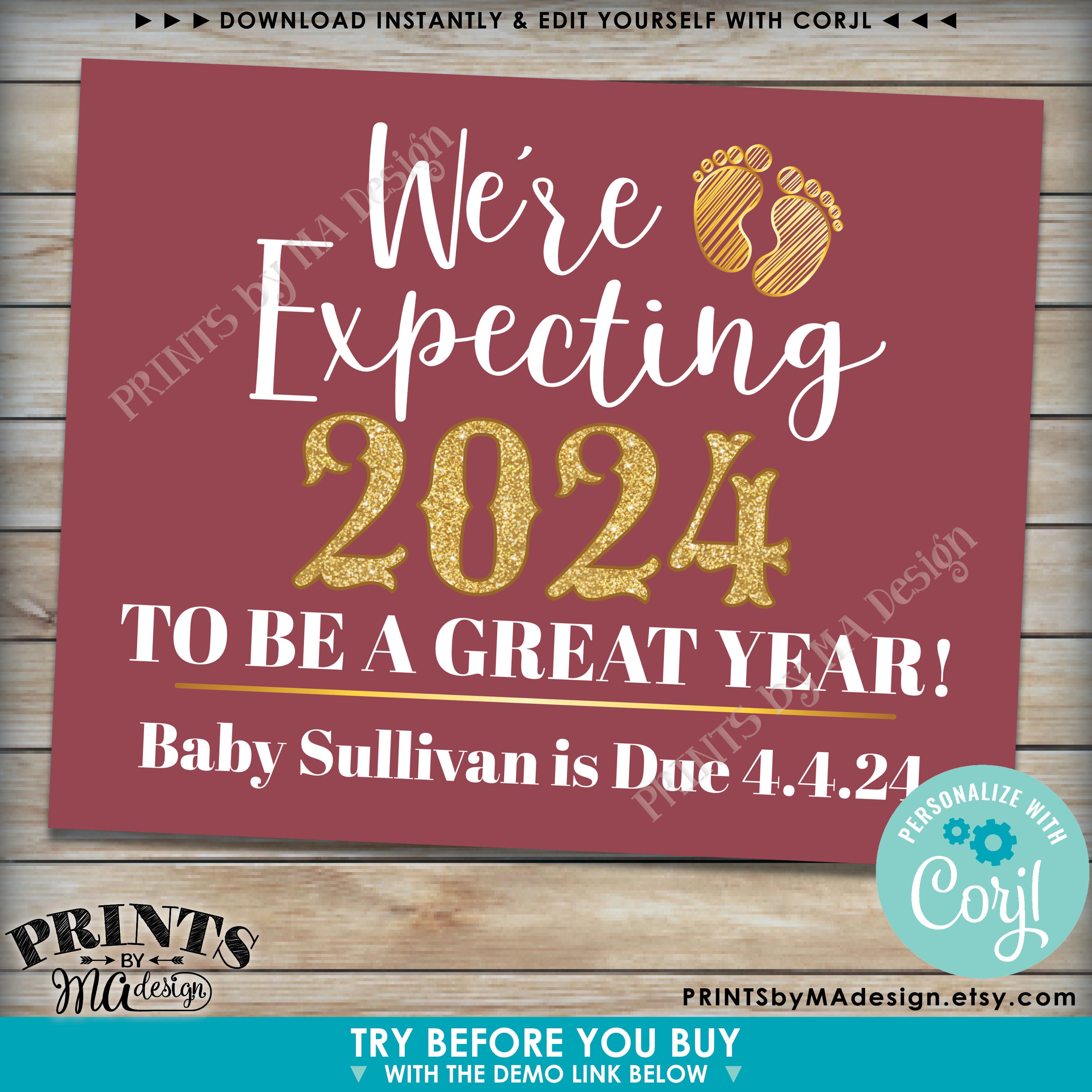 Editable New Years Pregnancy Announcement, We're Expecting, Be a Great