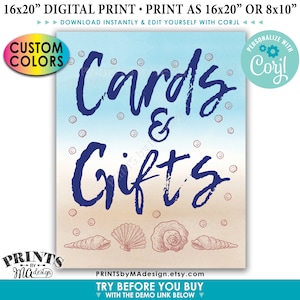 Cartel de tarjetas y regalos con temática de playa, conchas marinas, cartel de estilo acuarela IMPRIMIBLE de 8x10/16x20" <Edite los colores usted mismo con Corjl>
