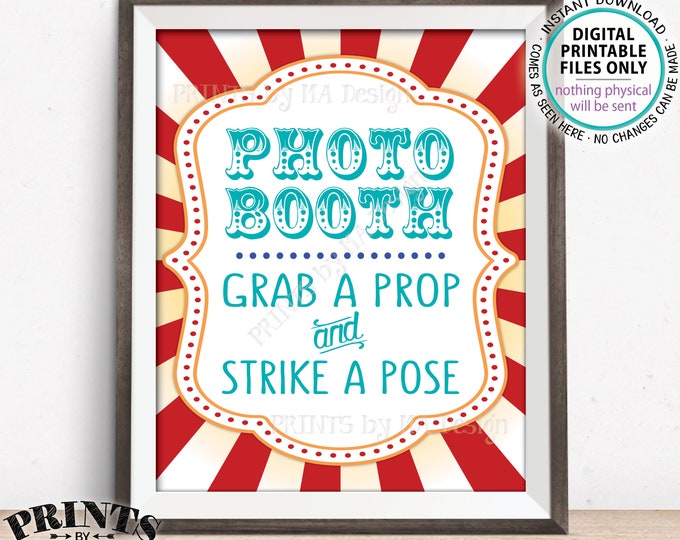 Photobooth Sign Carnival Theme Party Sign, Carnival Photo Booth, Carnival Game Circus Party, Teal/Turquoise, PRINTABLE 8x10/16x20” Sign <ID>