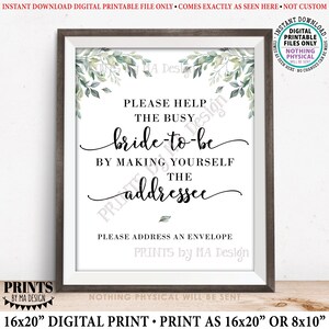 Adressieren Sie ein Umschlag-Brautparty-Schild, helfen Sie der Braut, der Adressat zu sein, Aquarell-Blätter-Grün, PRINTABLE 8x10/16x20 Zoll Schild <ID>