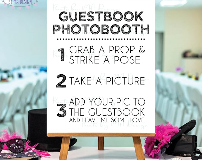 Guestbook Photobooth Sign, Add photo to the Guest Book Photo Booth Sign, Graduation, PRINTABLE 8x10/16x20” Sign, Black and White <ID>