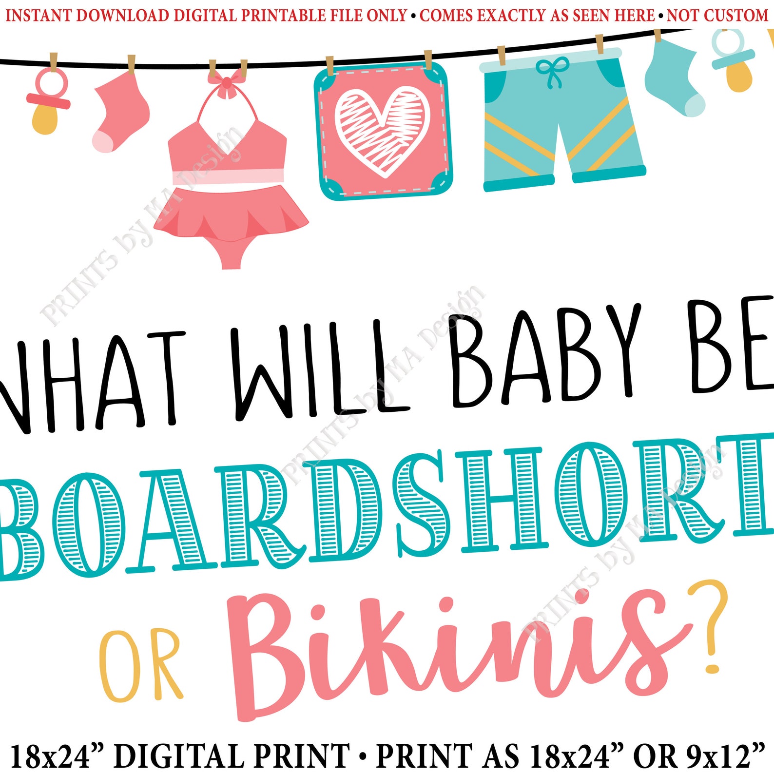 Boardshorts or Bikinis Gender Reveal Sign Gender Reveal Etsy