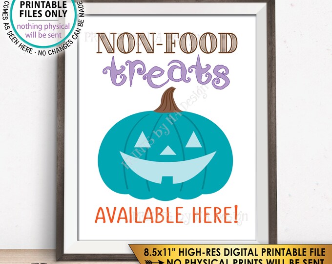 Teal Pumpkin Sign, Teal Pumpkin Project Allergy Safe Treats, Non-Food Treats Available, Teal Halloween, PRINTABLE 8.5x11” Instant Download
