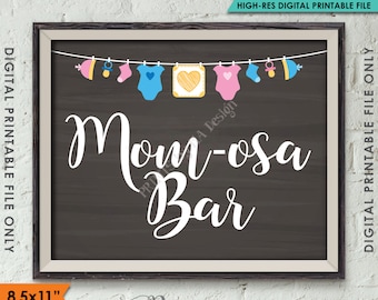 Mimosa Bar Sign, MOMosa Sign, Make a Mimosa, Mom-osa Shower Sign, Neutral Clothesline, Instant Download 8.5x11” Chalkboard Style Printable