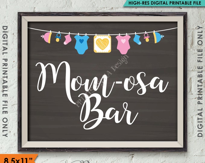 Mimosa Bar Sign, MOMosa Sign, Make a Mimosa, Mom-osa Shower Sign, Neutral Clothesline, Instant Download 8.5x11” Chalkboard Style Printable