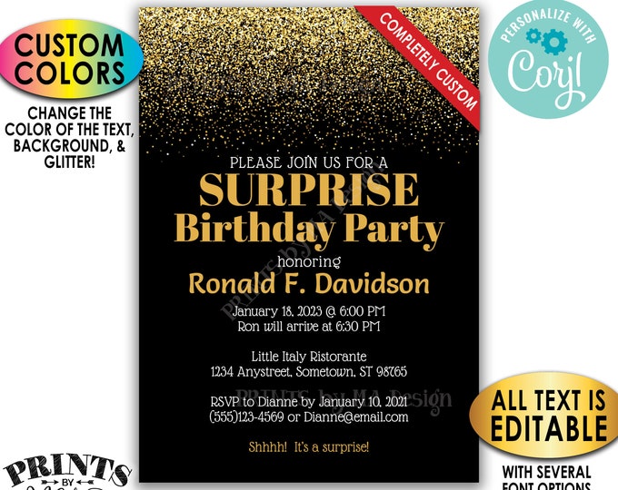 Custom Glitter Invitation, All Text is Editable, Custom Background and Glitter Color, PRINTABLE 5x7" Invite <Edit Yourself with Corjl>