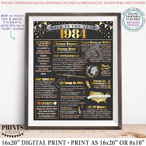 Back in 1984 Poster Board, Flashback to 1984, Remember the Year 1984, USA History from 1984, PRINTABLE 16x20” Sign &lt;ID&gt;