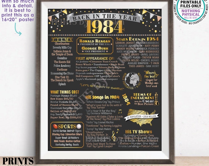 Back in 1984 Poster Board, Flashback to 1984, Remember the Year 1984, USA History from 1984, PRINTABLE 16x20” Sign <ID>