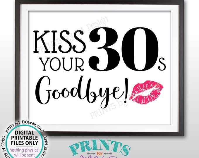 40th Birthday Sign, Kiss Your 30s Goodbye, Funny 40th Candy Bar SIgn, Fortieth Bday Party Decor, PRINTABLE 8x10/16x20” Sign <ID>