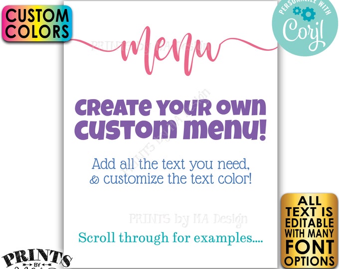 Editable Menu Sign, Custom Colors, PRINTABLE 8x10/16x20” Menu, Wedding Menu <Edit Yourself with Corjl>