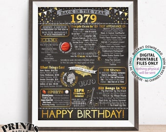 Back in 1979 Birthday Decorations, 1979 Flashback Poster Board, 1979 B-day Gift, PRINTABLE 16x20” 1979 Sign <ID>