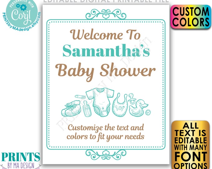 Editable Baby Shower Welcome Sign, Custom PRINTABLE 8x10/16x20” Shower Entrance Sign, Baby Clothes <Edit Yourself with Corjl>