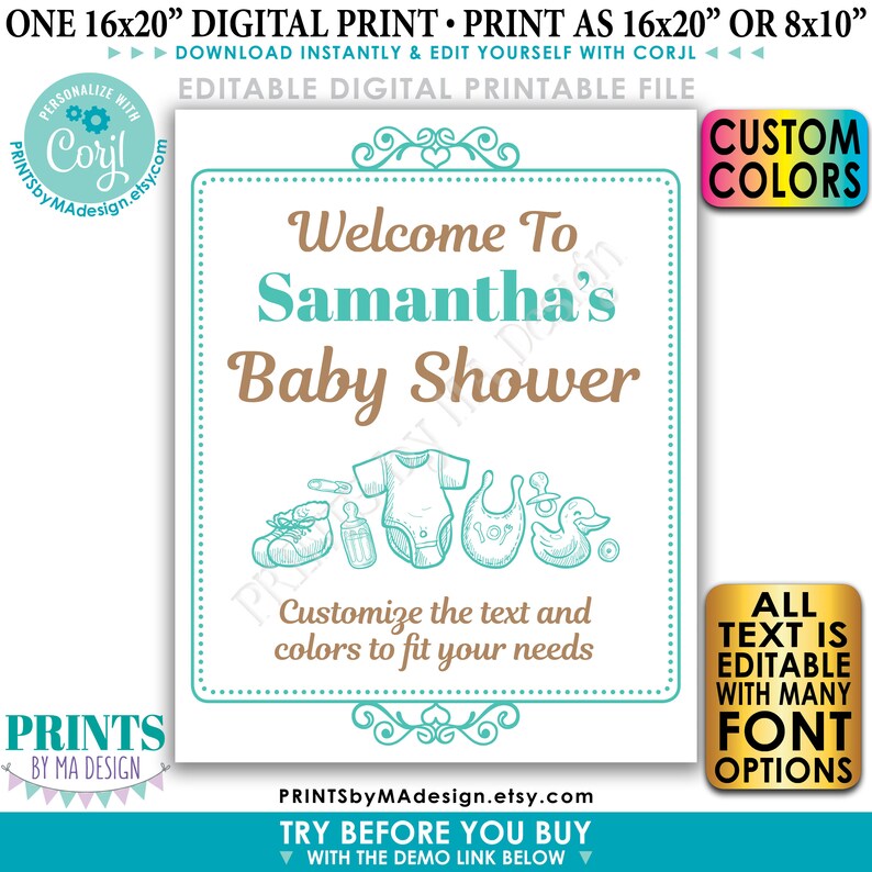 Editable Baby Shower Welcome Sign Custom PRINTABLE - Etsy