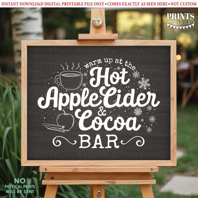Letrero de chocolate caliente y sidra de manzana, caliéntate en la barra de bebidas calientes, Halloween Otoño, Imprimible estilo pizarra 8x10” <ID> imagen 4
