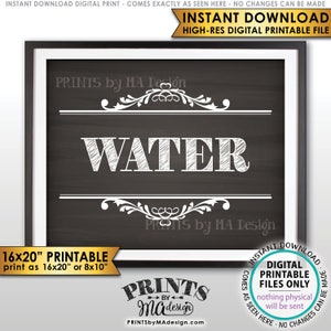 Water Sign, Wedding Beverage Station Sign, Bridal Shower, Baby Shower, 8x10/16x20” Chalkboard Style PRINTABLE Instant Download Drink Sign