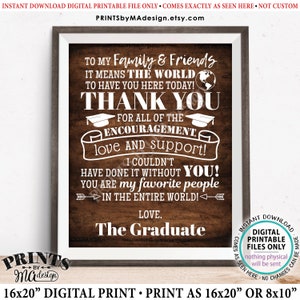 Graduation Party Thank You Sign, Thanks from the Graduate Grad Party Decoration, PRINTABLE 8x10/16x20” Rustic Wood Style Grad Sign <ID>