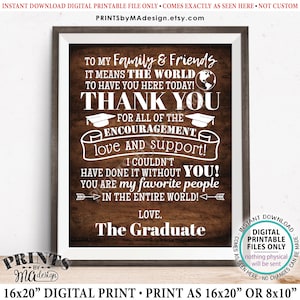 Graduation Party Thank You Sign, Thanks from the Graduate Grad Party Decoration, PRINTABLE 8x10/16x20” Rustic Wood Style Grad Sign <ID>