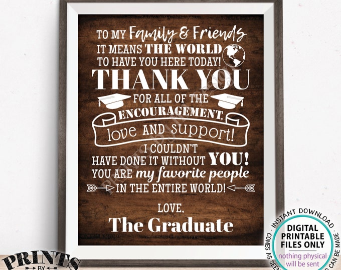 Graduation Party Thank You Sign, Thanks from the Graduate Grad Party Decoration, PRINTABLE 8x10/16x20” Rustic Wood Style Grad Sign <ID>