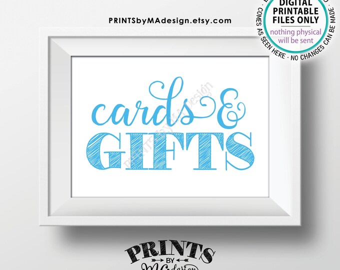Cards & Gifts Sign, It's a Boy, Blue Baby Shower, Bridal Shower, Birthday Party, Blue PRINTABLE 5x7” Cards and Gifts Sign <ID>