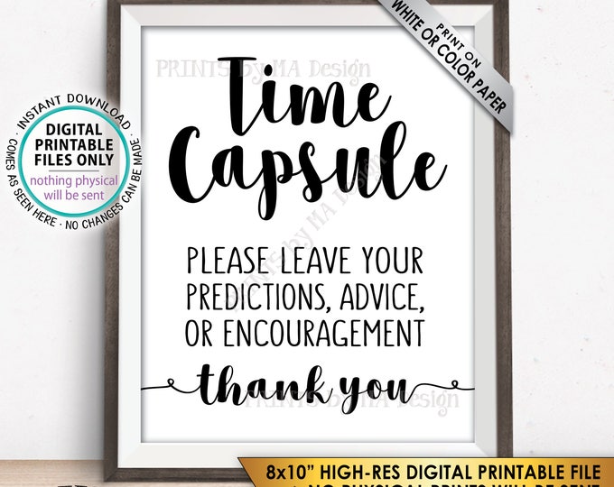 Time Capsule, Wedding Guest Book Alternative, Predictions, Wishes, Baby Shower Time Capsule Sign, Bridal Shower, 8x10” Printable Sign <ID>