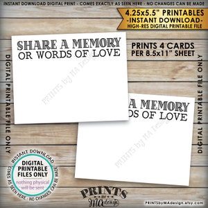 Deel een geheugenkaart, deel alstublieft een herinnering of woorden van liefde Memorial Card, afstuderen, pensioenherinneringen, afdrukbare 8,5 x 11" blad <ID>