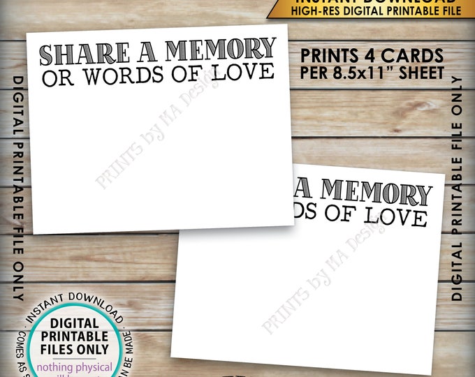 Share a Memory Card, Please Share a Memory or Words of Love Memorial Card, Graduation, Retirement Memories, PRINTABLE 8.5x11" Sheet <ID>