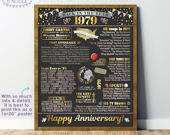 Back in the Year 1979 Anniversary Sign, Flashback to 1979 Anniversary Decor, Anniversary Gift, PRINTABLE 16x20” Poster Board <ID>