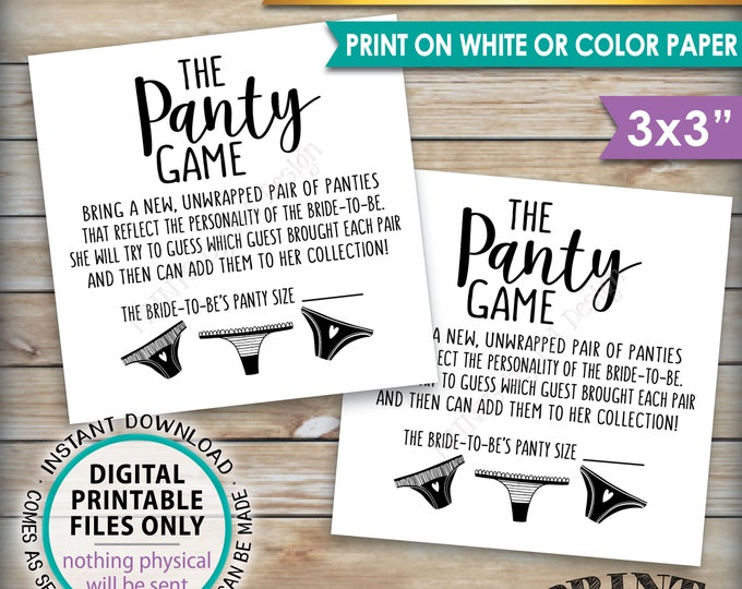 Panty Game Cards, Guess the Panties Bachelorette Party Game, Bridal Shower Game, Panties Game PRINTABLE 3x3" Cards on 8.5x11" sheet <ID>