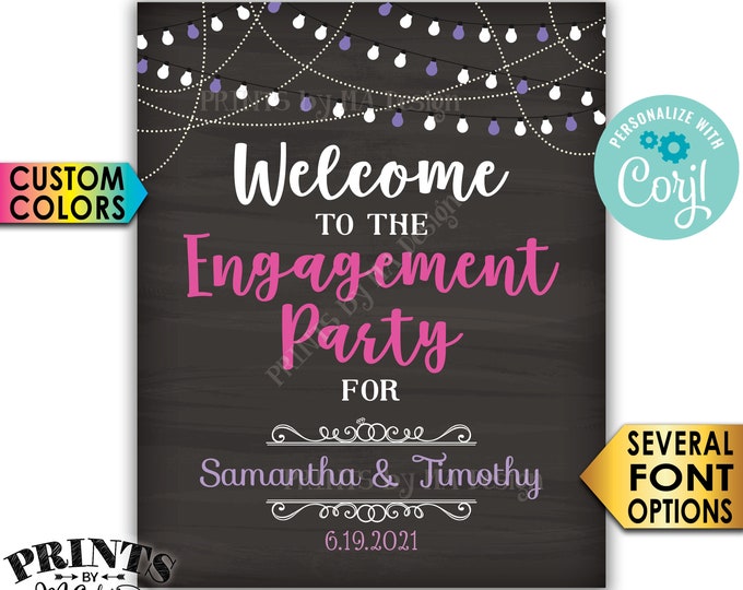 Engagement Party Sign, Welcome to the Engagement Party Decoration, Custom PRINTABLE 8x10/16x20” Chalkboard Sign <Edit Yourself with Corjl>