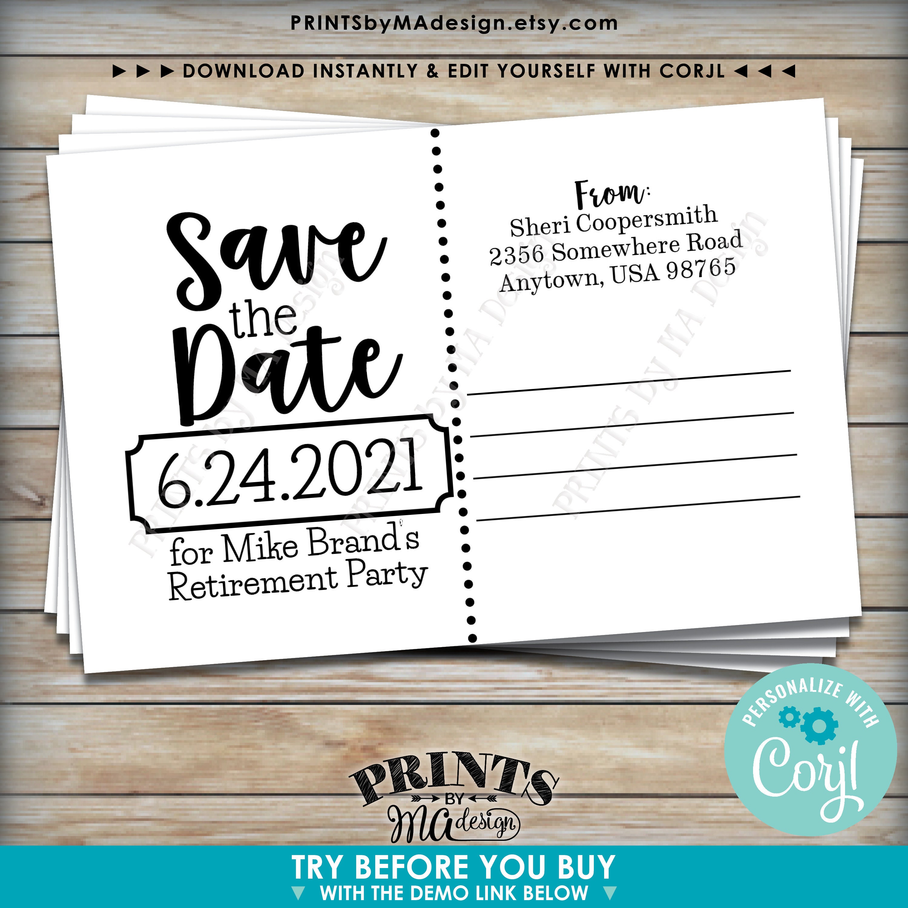 Save the Date Postcard for Any Celebration, Postcard Back Side, Custom PRINTABLE 4x6 Save the