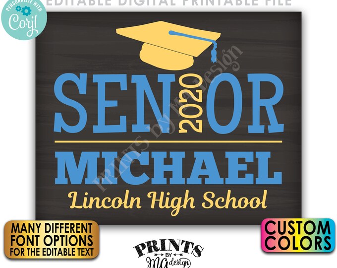 Editable Senior Sign, Class of Any Graduation Year, Custom PRINTABLE 8x10/16x20” Chalkboard Style Sign <Edit Yourself w/Corjl>