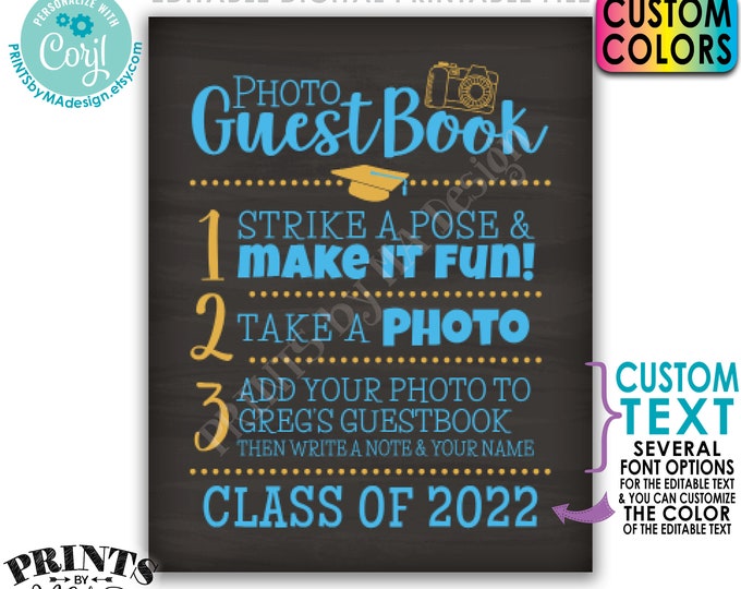 Graduation Photo Guestbook Sign, Graduation Party Decoration, PRINTABLE 8x10/16x20” Chalkboard Style Sign <Edit Yourself with Corjl>