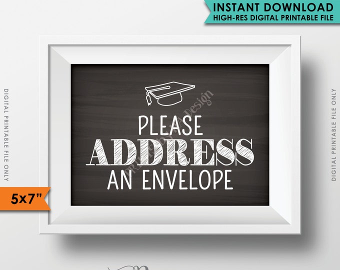 Address Envelope Sign, Address Your Own Envelope, Grad Thank You Card Envelope, PRINTABLE 5x7” Chalkboard Style Graduation Party Sign <ID>