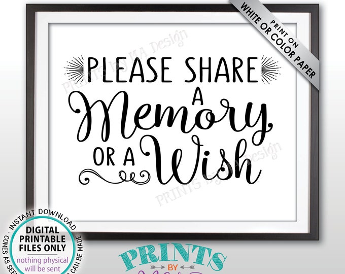 Share a Memory or a Wish Sign, Write a Memory, Share Memories, Birthday, Retirement, Graduation, PRINTABLE 8x10” Chalkboard Style Sign <ID>