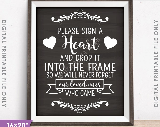 Guestbook Hearts Sign a Heart Guest Book Alternative, Wooden Hearts Sign, Instant Download Chalkboard Style PRINTABLE 8x10/16x20” Heart Sign