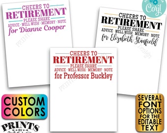 Cheers to Retirement Well Wishes Card, Retirement Party Memory Advice Note, PRINTABLE 8.5x11" Sheet of 4x5" Cards <Edit Yourself w/Corjl>
