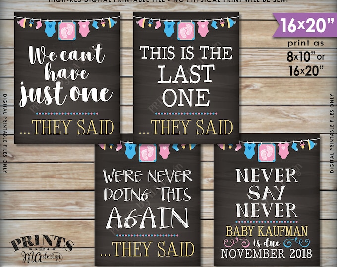 4th Baby Pregnancy Announcement Signs, Never Doing This Again This is Our Last One, Baby Four Pink & Blue Chalkboard Style PRINTABLE Signs