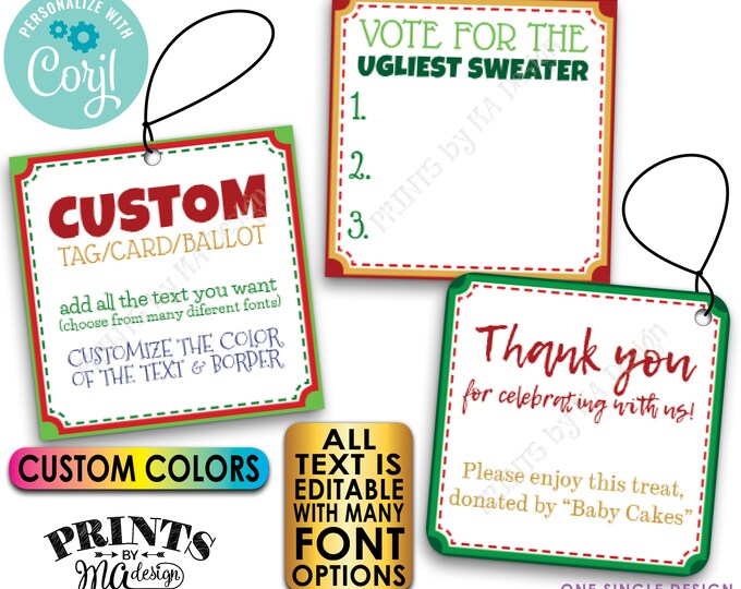 Custom Christmas Tags, Voting Ballots, 2.5" Square Cards on a Digital PRINTABLE 8.5x11" File <Edit Yourself with Corjl>