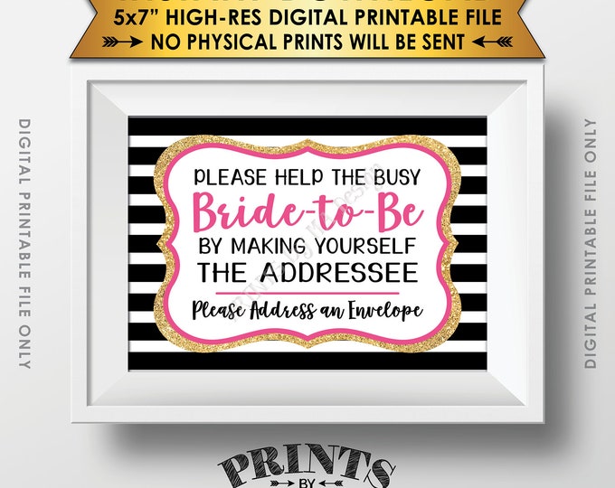 Address Envelope Bridal Shower Sign Addressee Help the Bride, Address an Envelope, Black Pink & Gold Glitter Printable 5x7” Instant Download