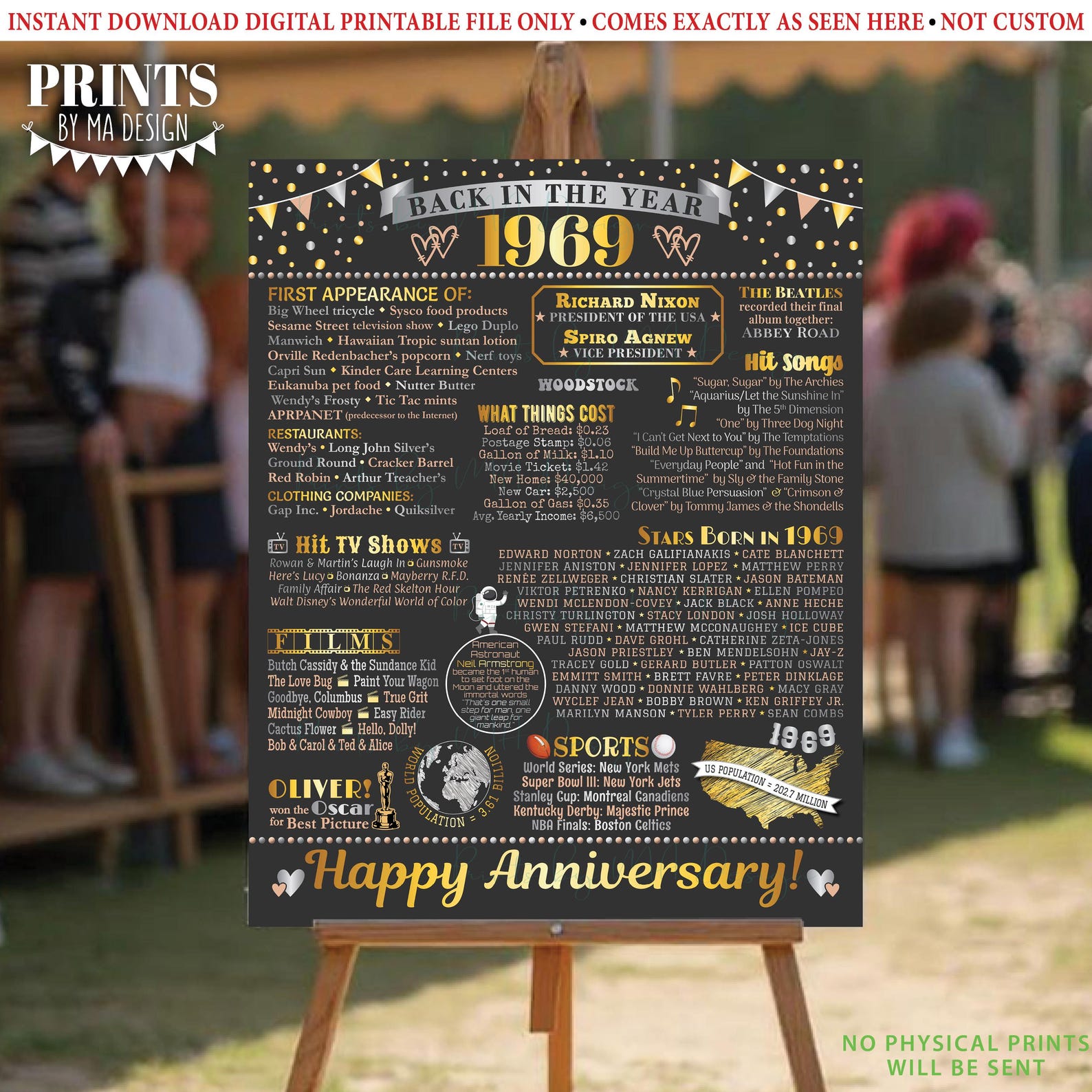 Back in the Year 1969 Anniversary Sign, Flashback to 1969 Anniversary ...